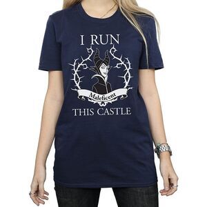 Maleficent Womens/Ladies I Run This Castle Cotton Boyfriend T-Shirt / Navy Blue